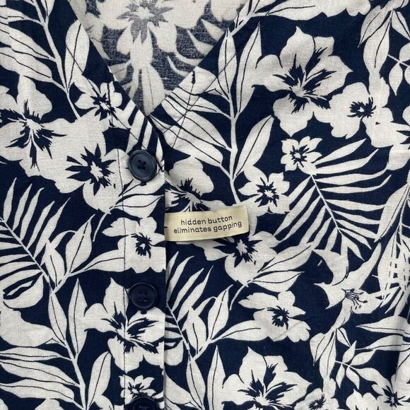 St. John's Bay Linen Ruffled Sleeveless Blouse 3X Blue White Tropical Hawaiian - Picture 7 of 10